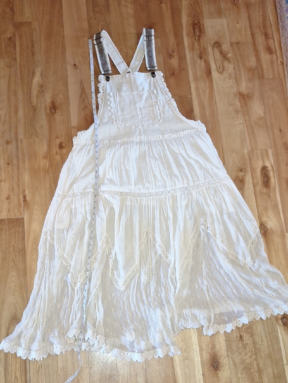Free People Trails End Lace Crochet Vintage Overall Maxi Dress Skirtall XL - Picture 13 of 15